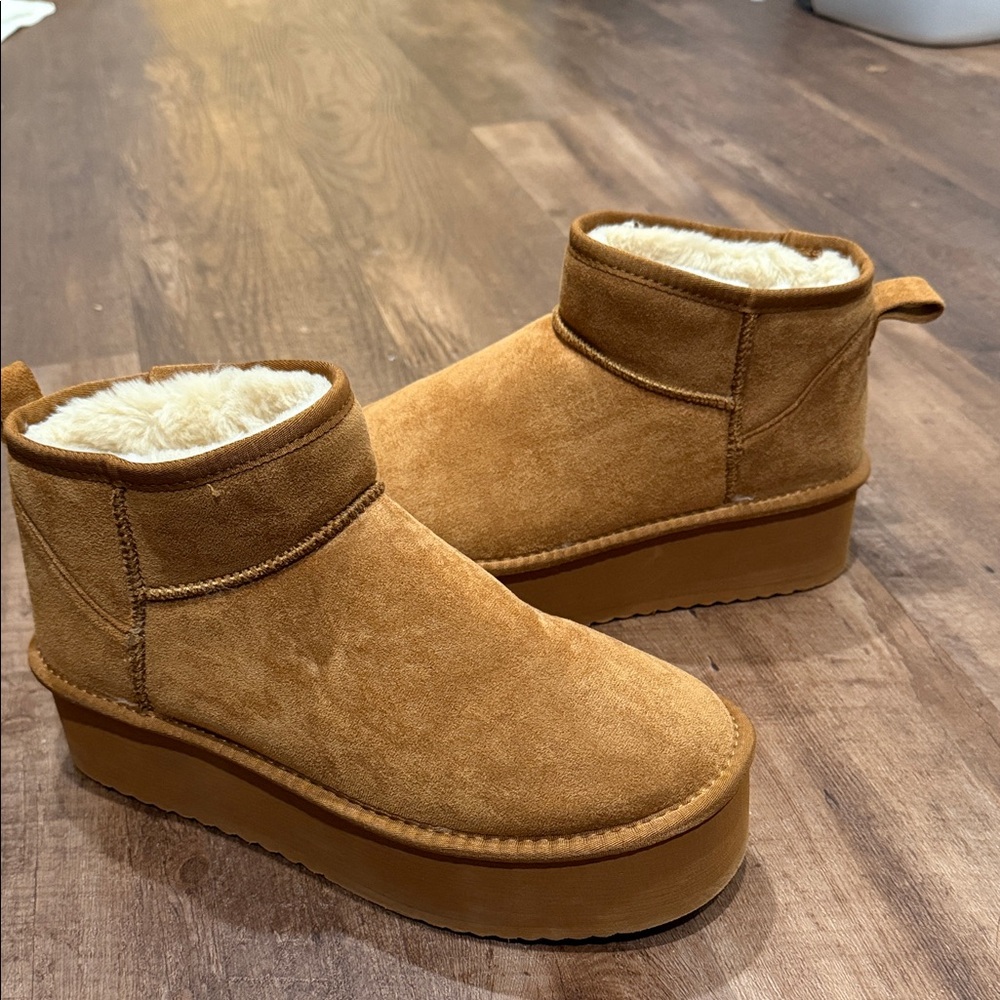 Soda Tan Ankle Boots with Faux Fur Lining